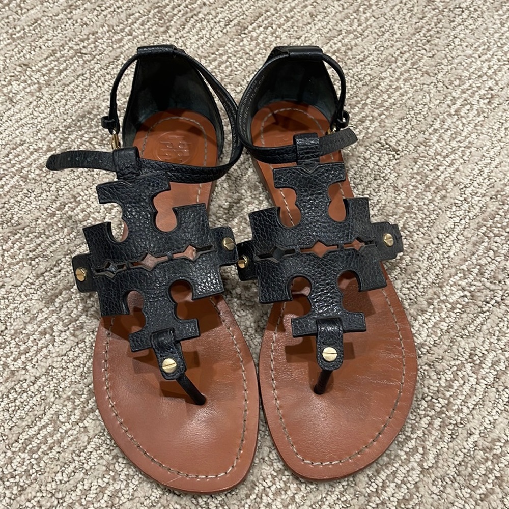 **Black Tory Burch Sandals, Size 8.5.